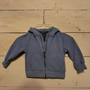 Polo By Ralph Lauren Hooded Sweatshirt Blue Full Zip Orange Pony Size 2T